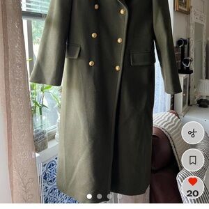 Zara Dark Green Trench Coat with Gold Accents